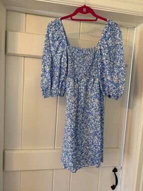 Tuckernuck Smocked Square-Neck Dress in Blue Floral